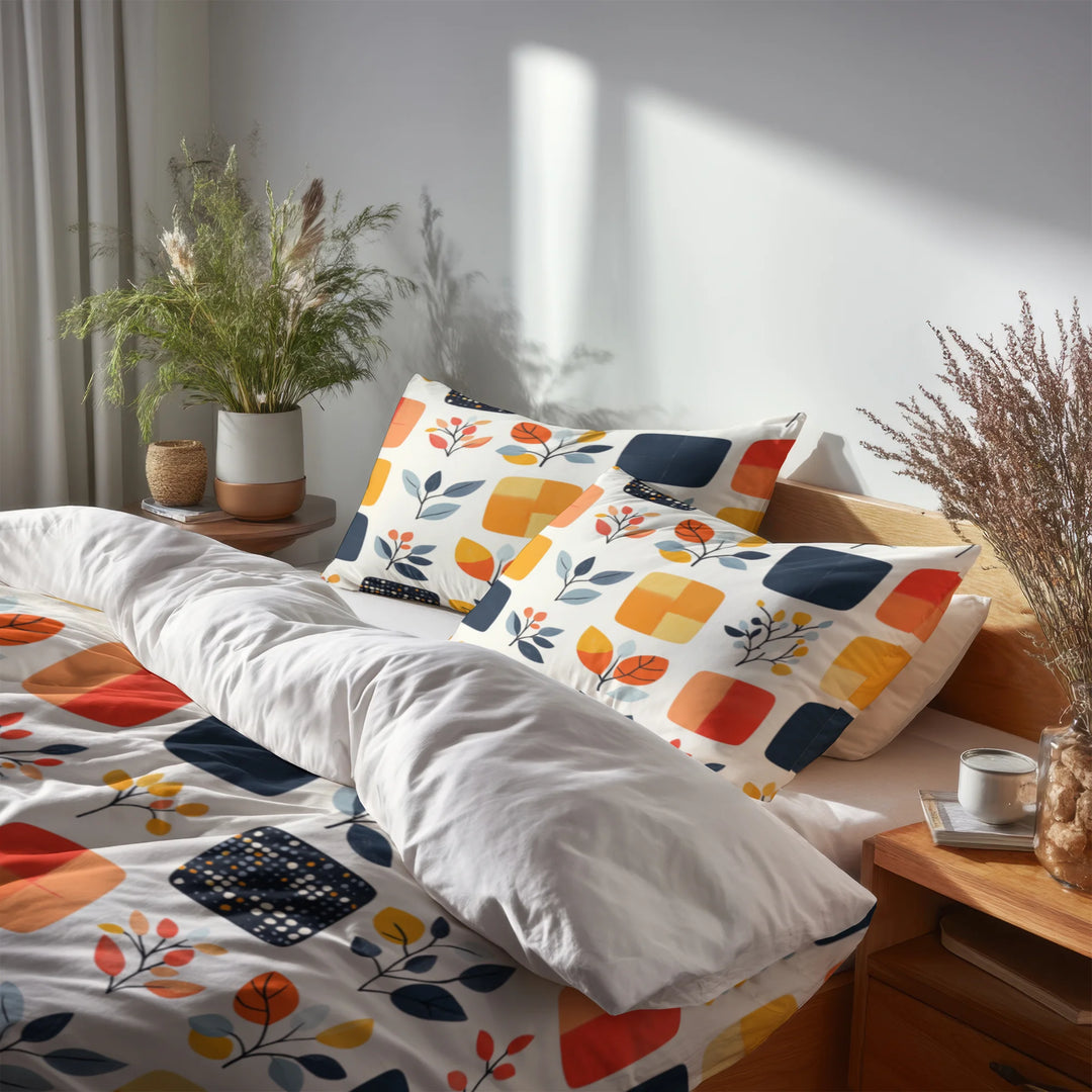 Modern Bedding Set of 5 - Minimal Quilt Duvet Cover And Throw Pillow Set