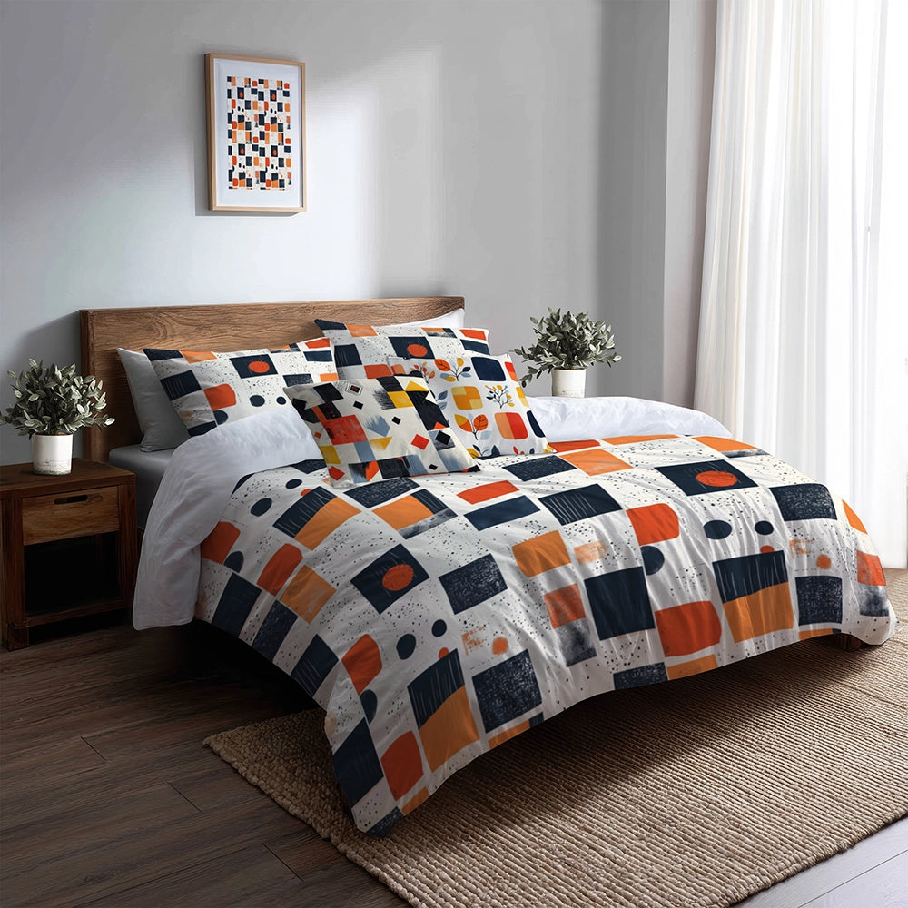 Patchwork 5 Pcs Bedding Set - Minimal Quilt Duvet Cover And Pillow Set