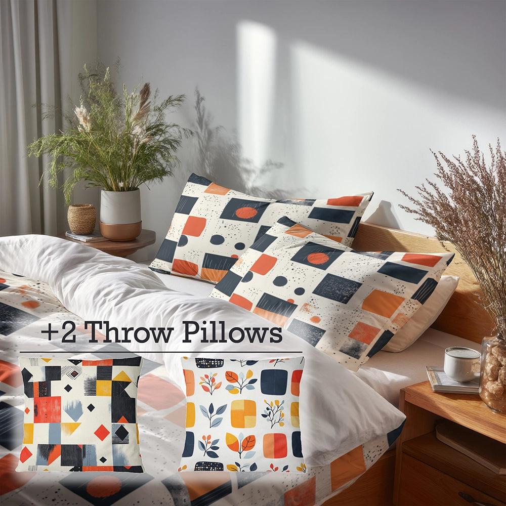 Patchwork 5 Pcs Bedding Set - Minimal Quilt Duvet Cover And Pillow Set
