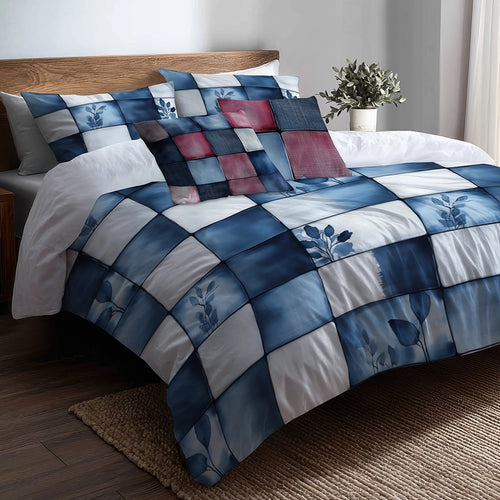 Country / Farmhouse Bedding Set - Linen Patch Duvet Cover And Cushion Set