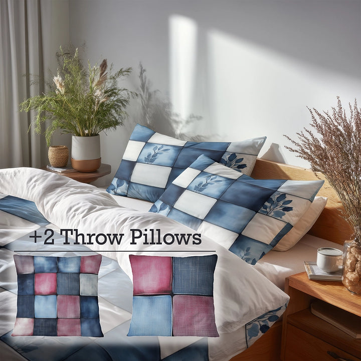 Country / Farmhouse Bedding Set - Linen Patch Duvet Cover And Cushion Set