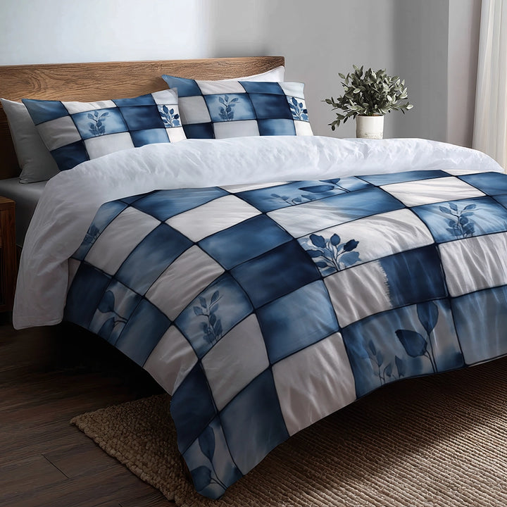 Country / Farmhouse Bedding Set - Linen Patch Duvet Cover And Cushion Set