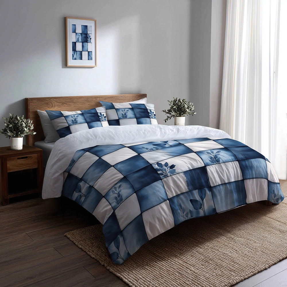 Country / Farmhouse Bedding Set - Linen Patch Duvet Cover And Cushion Set