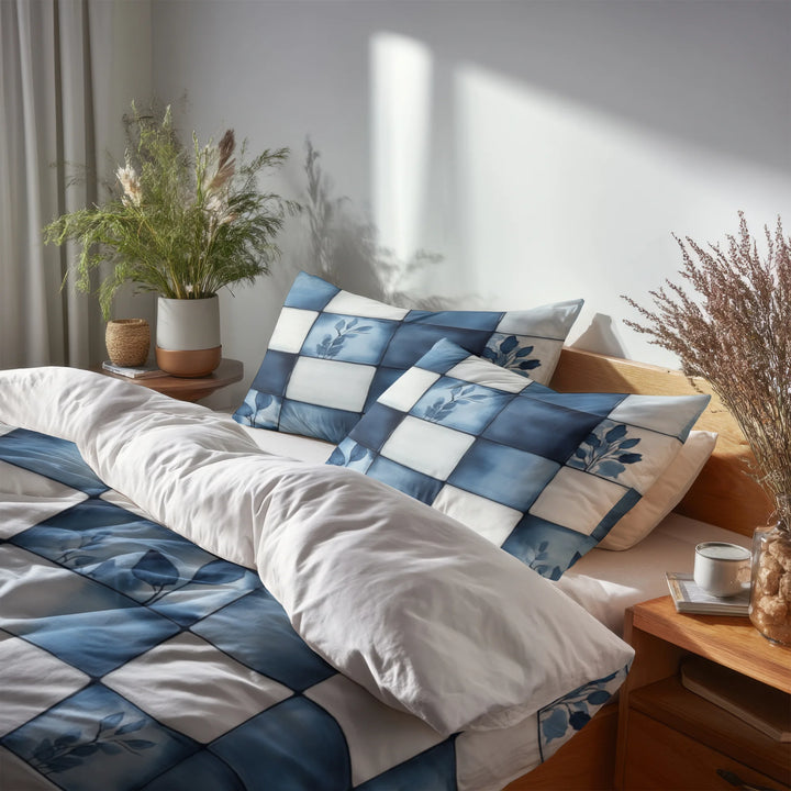 Country / Farmhouse Bedding Set - Linen Patch Duvet Cover And Cushion Set