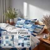Patchwork Duvet Cover Set of 5 - Ocean Quilt Bedding And Throw Pillow Set