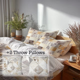 Country / Farmhouse Bedding Set of 5 - Neutral Mix Quilt Duvet Cover And Throw Pillow Set