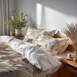 Country / Farmhouse Bedding Set of 5 - Neutral Mix Quilt Duvet Cover And Throw Pillow Set