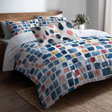 Patchwork Duvet Cover Set of 5 - Blue And Pink Patchwork Bedding And Throw Pillow Set