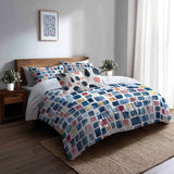 Patchwork Duvet Cover Set of 5 - Blue And Pink Patchwork Bedding And Throw Pillow Set