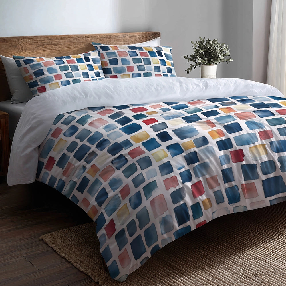 Patchwork Duvet Cover Set of 5 - Blue And Pink Patchwork Bedding And Throw Pillow Set