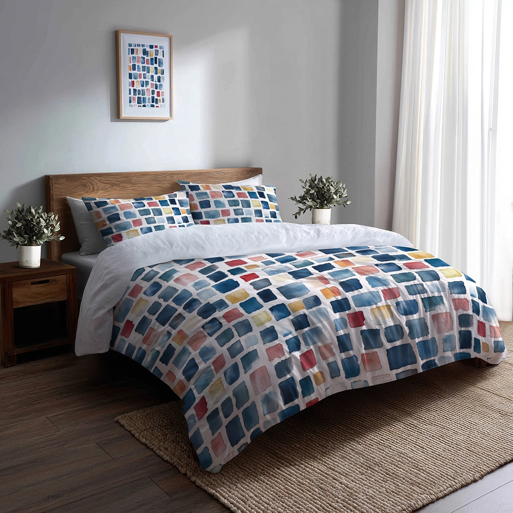 Patchwork Duvet Cover Set of 5 - Blue And Pink Patchwork Bedding And Throw Pillow Set