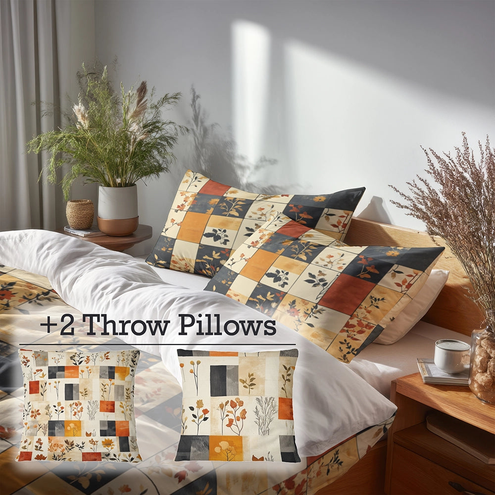 Country / Farmhouse Bedding Set - Harvest Quilt Duvet Cover And Cushion Set