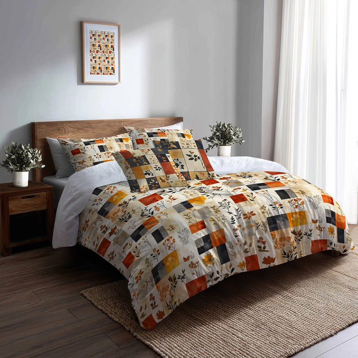Country / Farmhouse Bedding Set of 5 - Harvest Quilt Duvet Cover And Throw Pillow Set