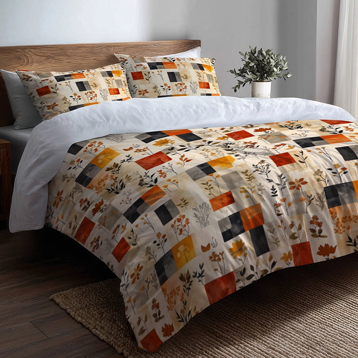 Country / Farmhouse Bedding Set of 5 - Harvest Quilt Duvet Cover And Throw Pillow Set