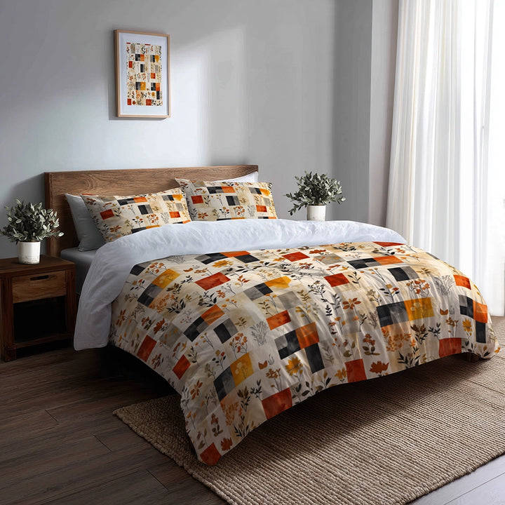 Country / Farmhouse Bedding Set of 5 - Harvest Quilt Duvet Cover And Throw Pillow Set