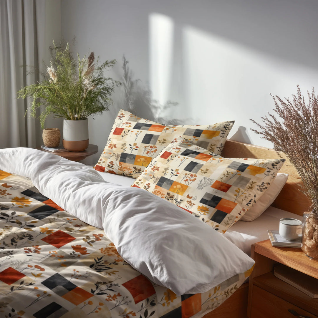 Country / Farmhouse Bedding Set of 5 - Harvest Quilt Duvet Cover And Throw Pillow Set