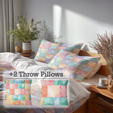 Modern Bedding Set of 5 - Yellow And Blue Pastel Bubble  Tiles Duvet Cover And Throw Pillow Set