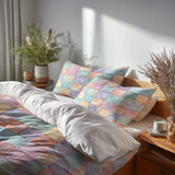 Modern Bedding Set of 5 - Yellow And Blue Pastel Bubble  Tiles Duvet Cover And Throw Pillow Set