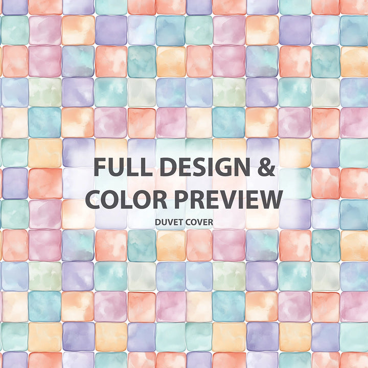 Modern Bedding Set of 5 - Yellow And Blue Pastel Bubble  Tiles Duvet Cover And Throw Pillow Set