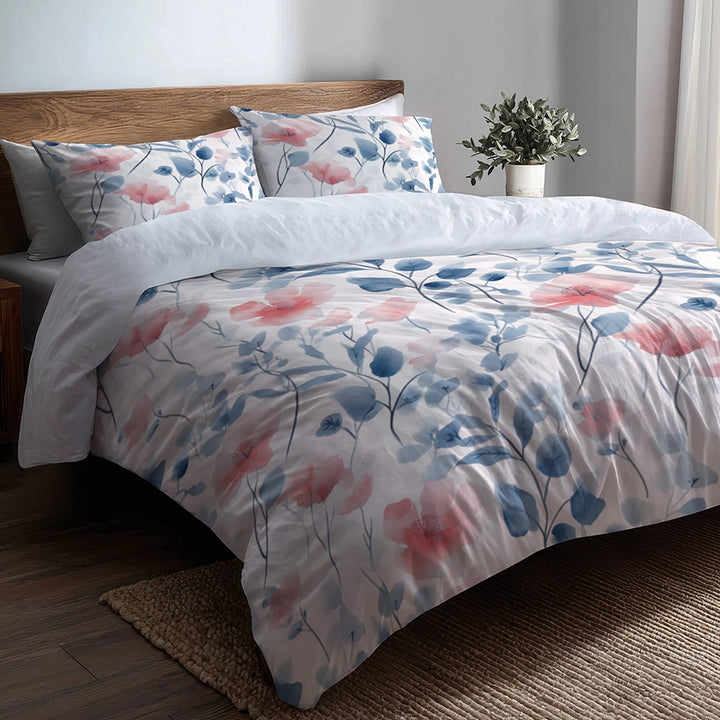 French Country Bedding Set of 5 - Soft Toile Duvet Cover And Throw Cushion Set