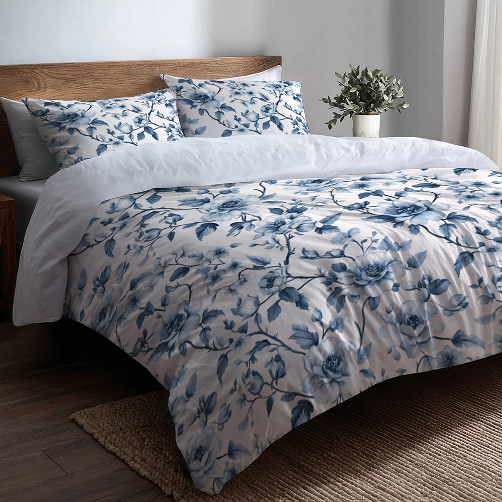 Toile Bedding Set 5 Pcs - French Garden Toile Duvet Cover And Throw Pillow Set