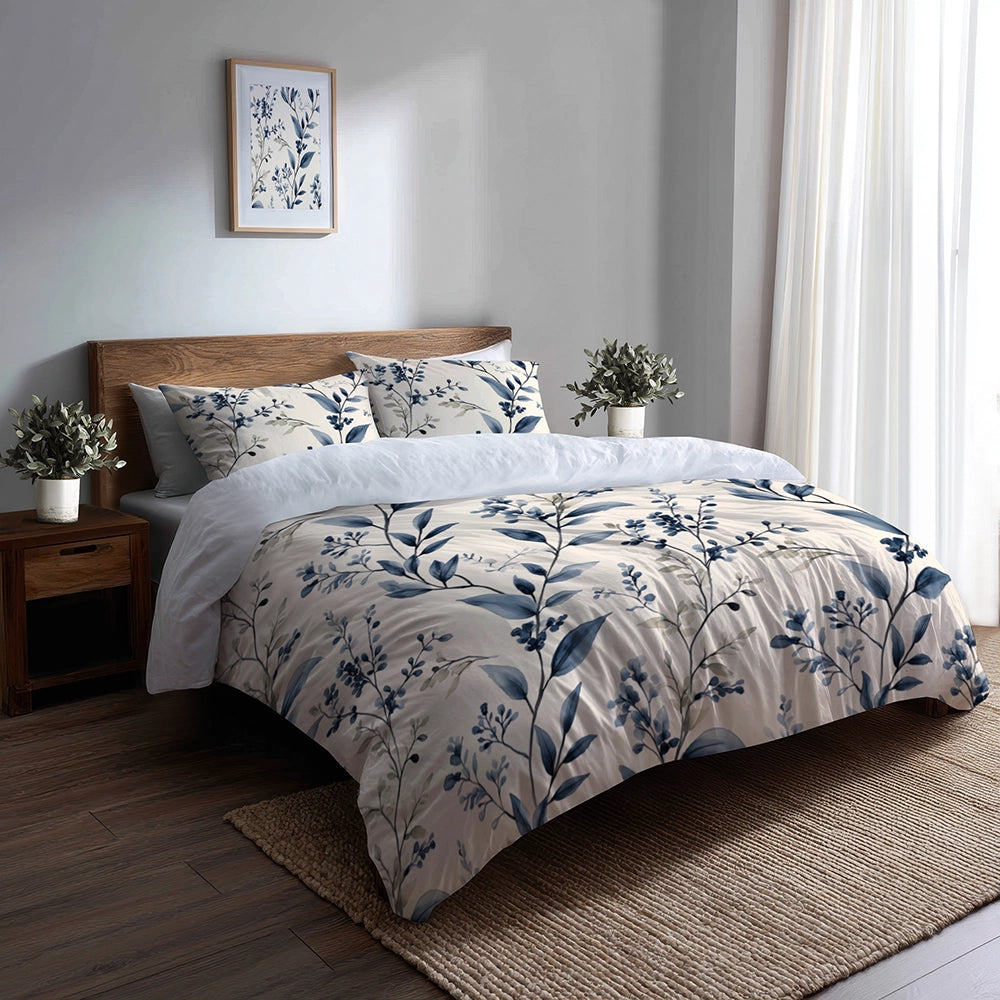 Toile 5 Pcs Bedding Set - Botanical Toile Duvet Cover And Pillow Set