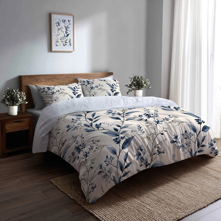 Toile 5 Pcs Bedding Set - Botanical Toile Duvet Cover And Pillow Set