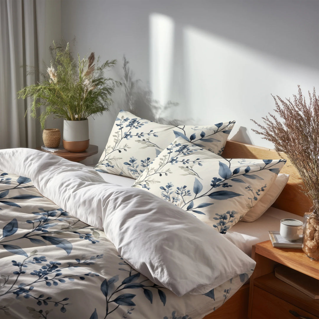 Toile 5 Pcs Bedding Set - Botanical Toile Duvet Cover And Pillow Set