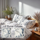 Toile Duvet Cover Set of 5 - Botanical Toile Bedding And Throw Pillow Set