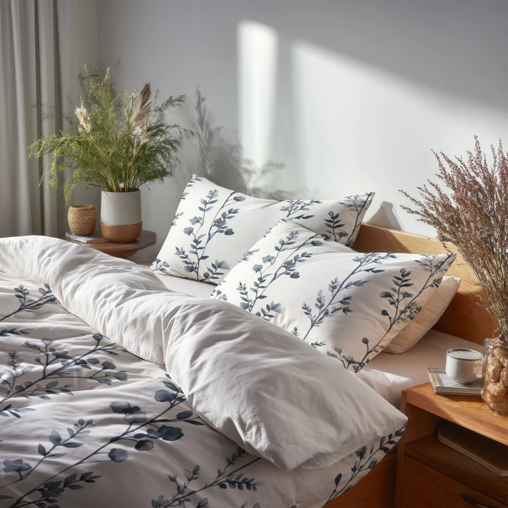 Toile Duvet Cover Set of 5 - Botanical Toile Bedding And Throw Pillow Set