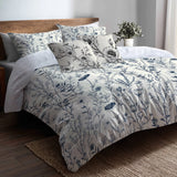 Toile Bedding Set 5 Pcs - Meadow Toile Duvet Cover And Throw Pillow Set