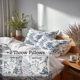 Modern Bedding Set of 5 - Toile Wash Duvet Cover And Throw Pillow Set