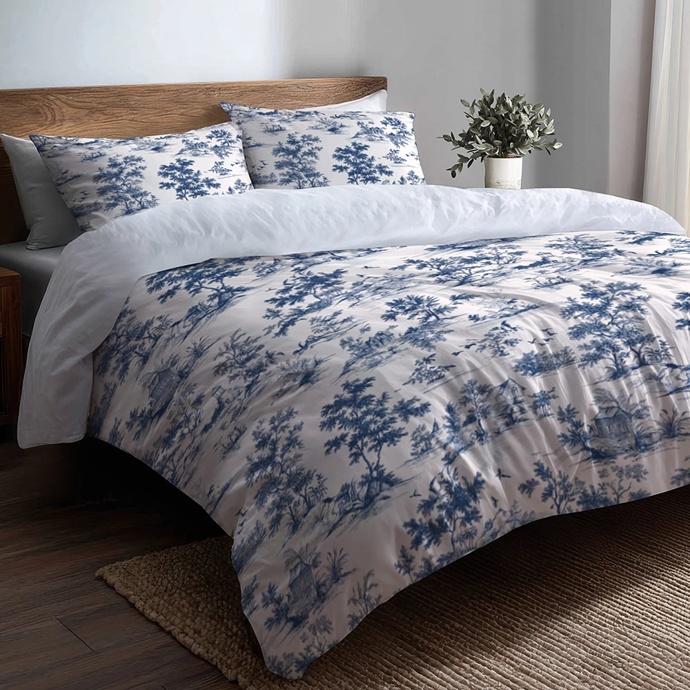 Modern Bedding Set of 5 - Toile Wash Duvet Cover And Throw Pillow Set