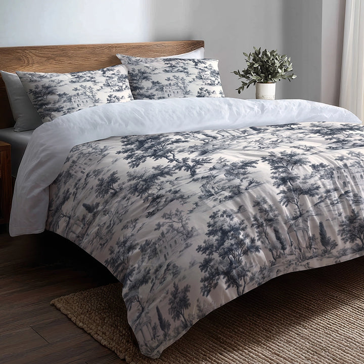Toile 5 Pcs Bedding Set - Toile Wash Duvet Cover And Pillow Set