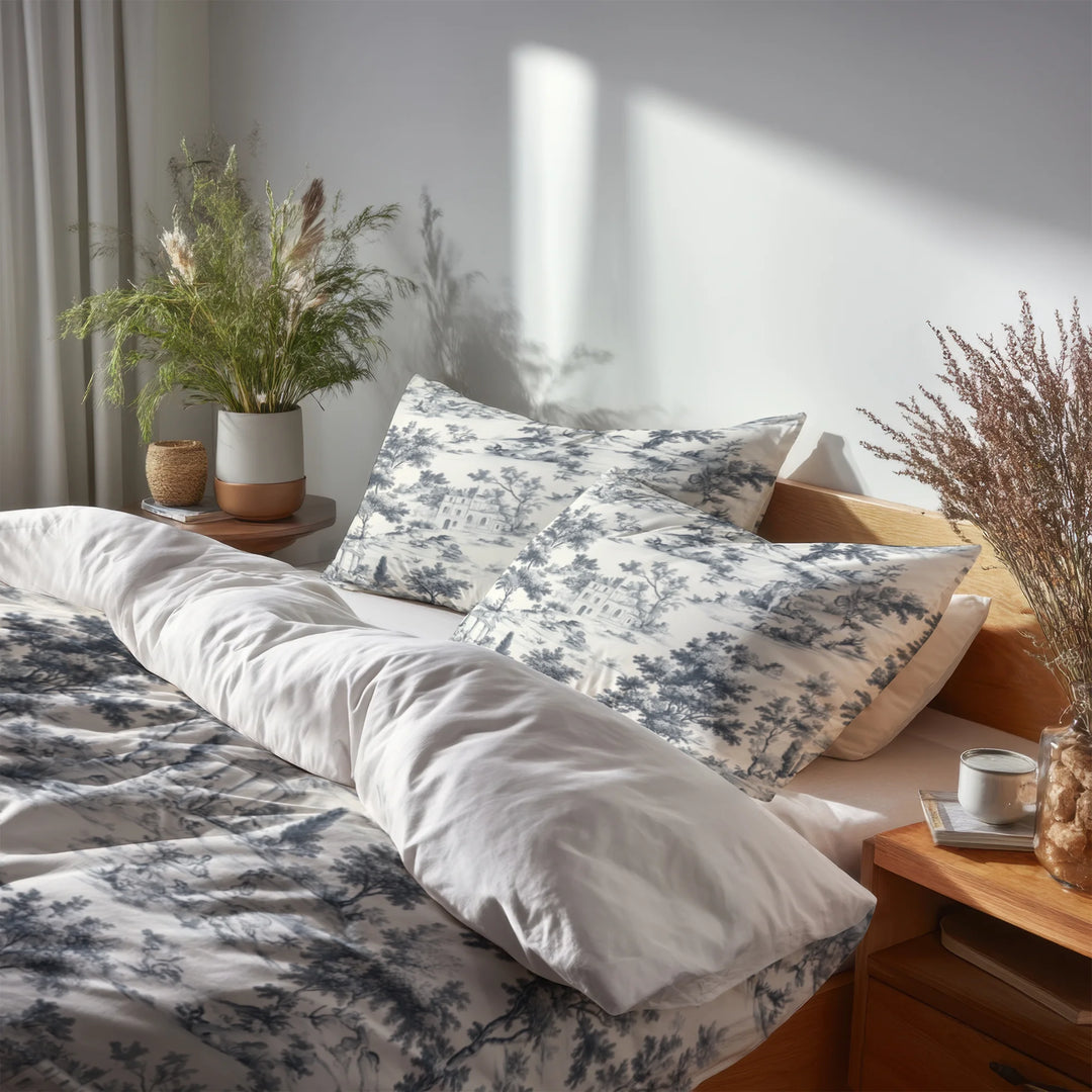 Toile 5 Pcs Bedding Set - Toile Wash Duvet Cover And Pillow Set