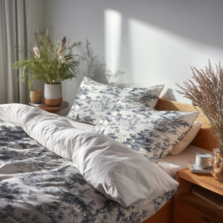 Toile 5 Pcs Bedding Set - Toile Wash Duvet Cover And Pillow Set