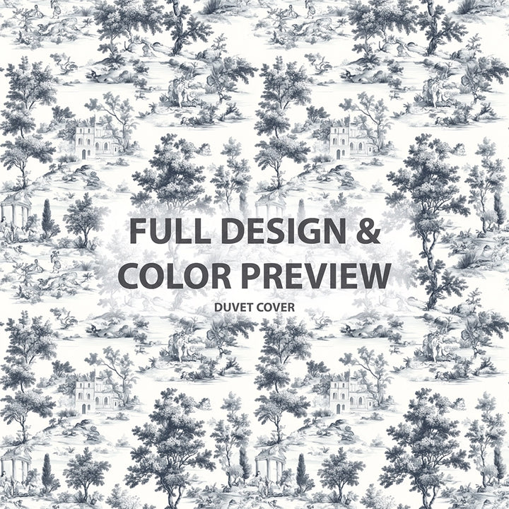 Toile 5 Pcs Bedding Set - Toile Wash Duvet Cover And Pillow Set