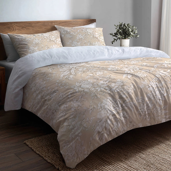 French Country Bedding Set of 5 - Gentle Toile Duvet Cover And Throw Pillow Set