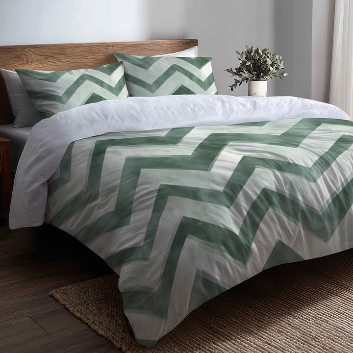 Chevron Bedding Set - Green And White Sage Chevron Duvet Cover Set