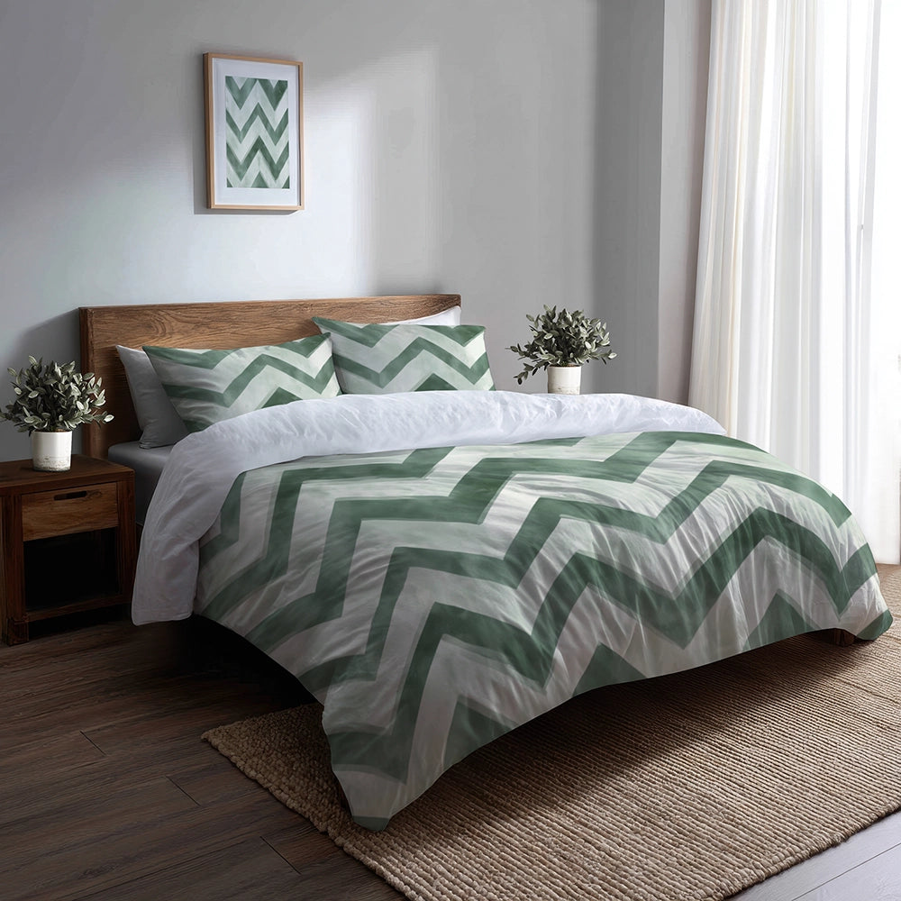 Chevron Bedding Set - Green And White Sage Chevron Duvet Cover Set