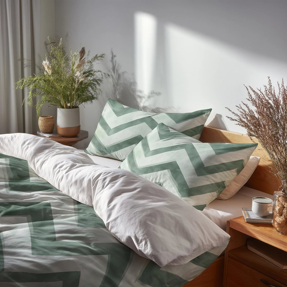 Chevron Bedding Set - Green And White Sage Chevron Duvet Cover Set