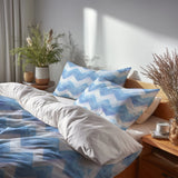 Boho 3 Pcs Bedding Set - Blue And White Cloud Chevron Duvet Cover with Shams