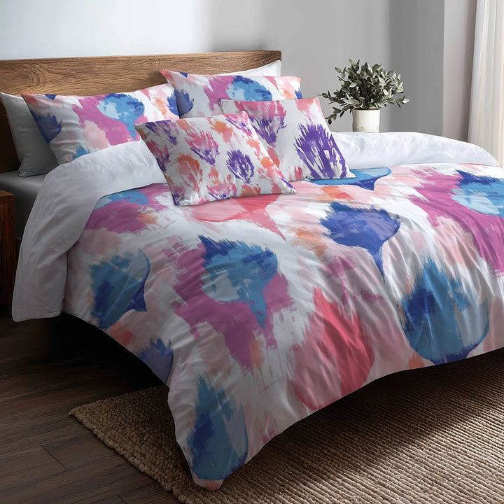 Boho Bedding Set of 5 - Pastel Ikat Duvet Cover And Throw Cushion Set