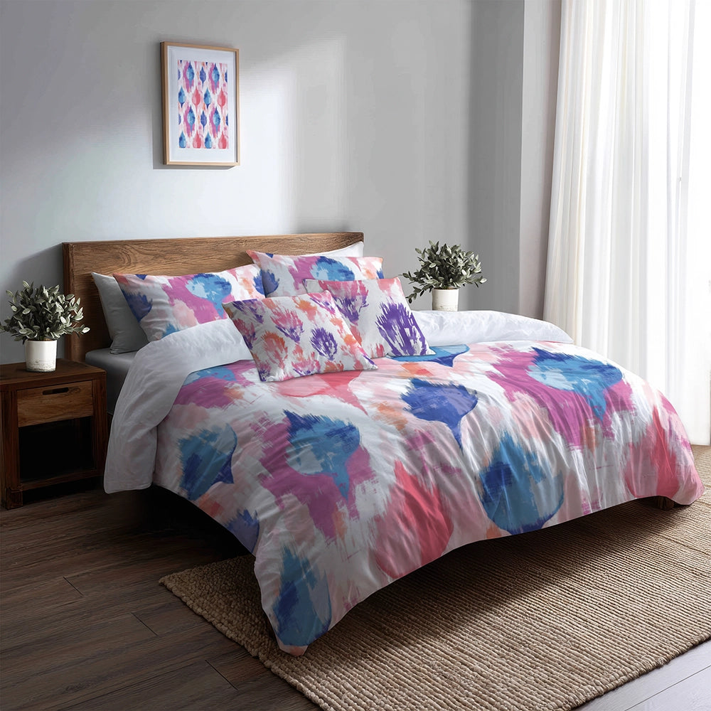 Boho Bedding Set of 5 - Pastel Ikat Duvet Cover And Throw Cushion Set