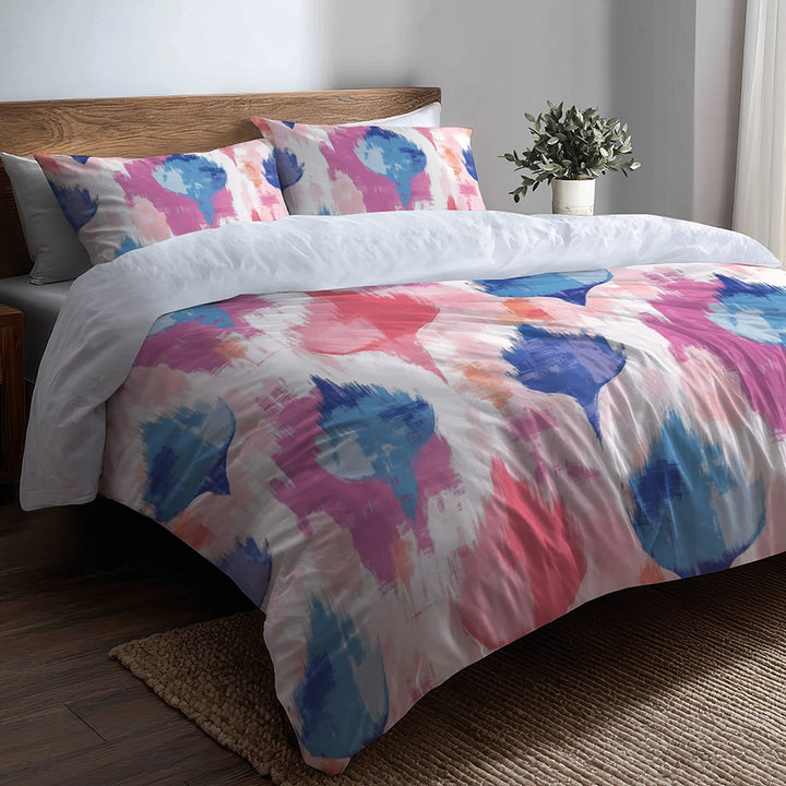 Boho Bedding Set of 5 - Pastel Ikat Duvet Cover And Throw Cushion Set