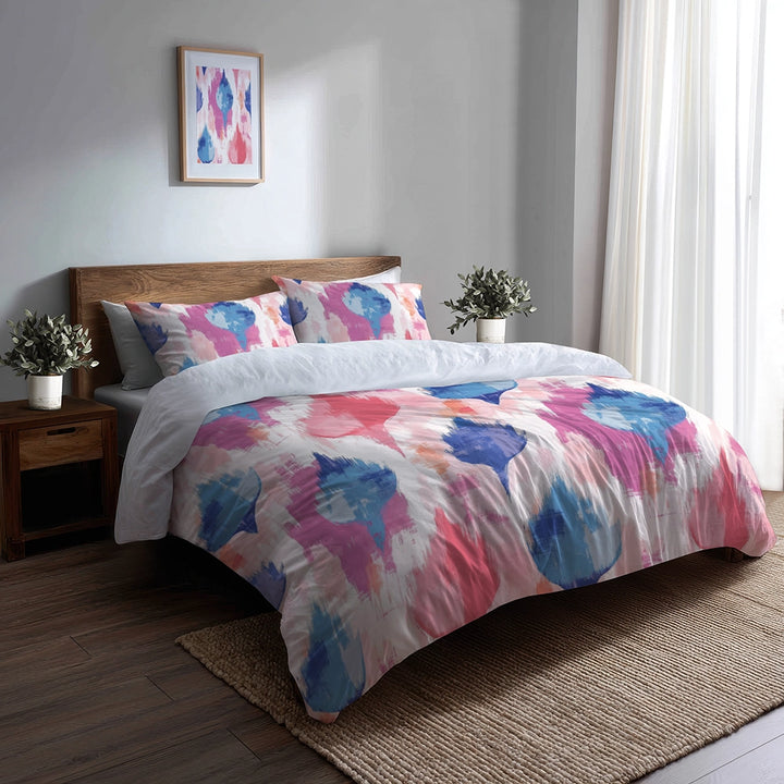 Boho Bedding Set of 5 - Pastel Ikat Duvet Cover And Throw Cushion Set