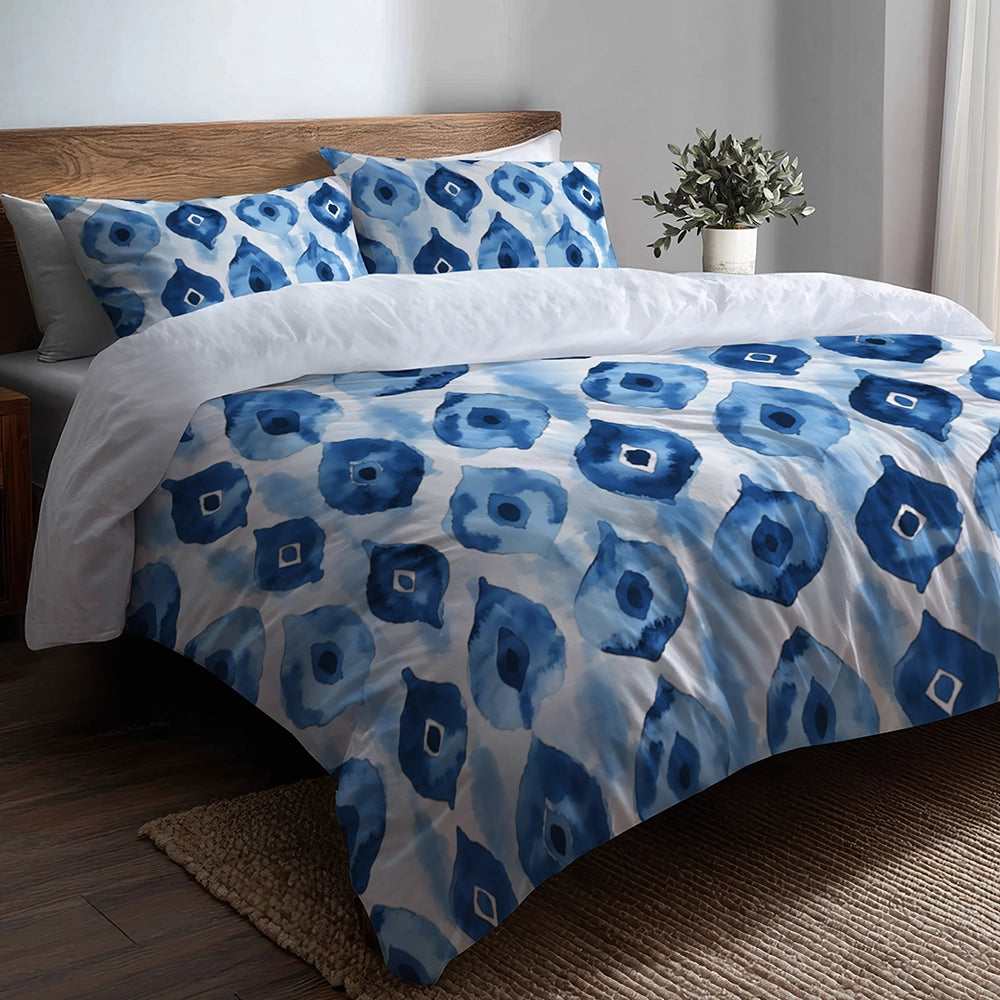 Coastal Bedding Set of 5 - Blue Ikat Duvet Cover And Throw Pillow Set