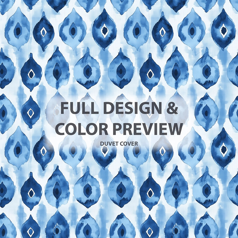 Coastal Bedding Set of 5 - Blue Ikat Duvet Cover And Throw Pillow Set