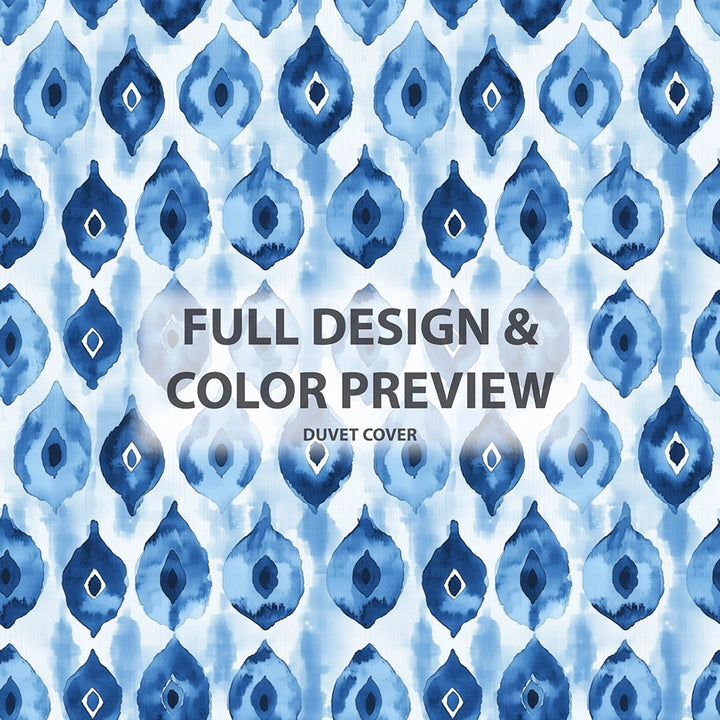 Coastal Bedding Set of 5 - Blue Ikat Duvet Cover And Throw Pillow Set