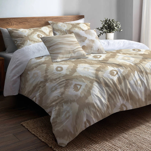 Ikat Duvet Cover Set of 5 - Neutral Ikat Bedding And Throw Pillow Set